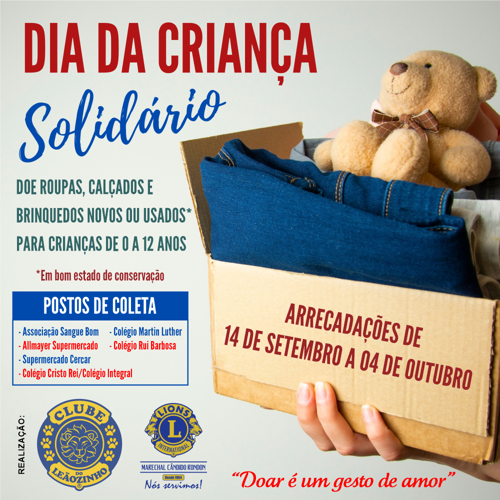 Clube do Leãozinho lança campanha de doação de roupas e brinquedos em  Marechal Rondon – O Presente