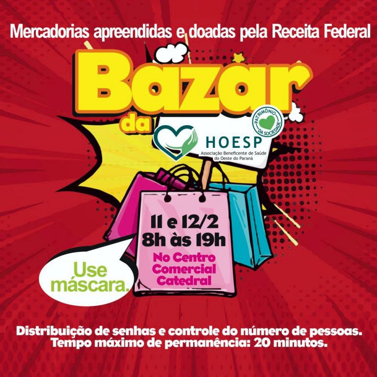 Bazar da HOESP/Hospital Bom Jesus com itens da Receita Federal acontece na próxima semana