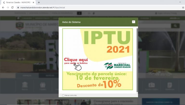 IPTU 2021 com 10% de desconto pode ser pago até quarta-feira em Marechal Rondon