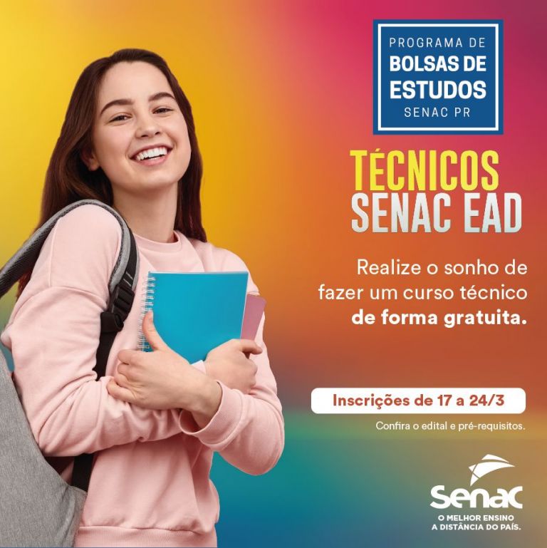Senac PR oferta mais de mil vagas gratuitas em cursos técnicos a distância; inscrições podem ser feitas até quarta-feira