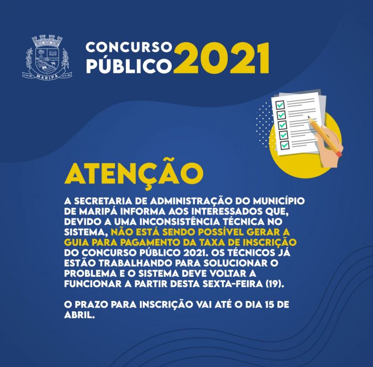 Guia de pagamento da taxa de inscrição do Concurso Público de Maripá deve ser emitida a partir de hoje