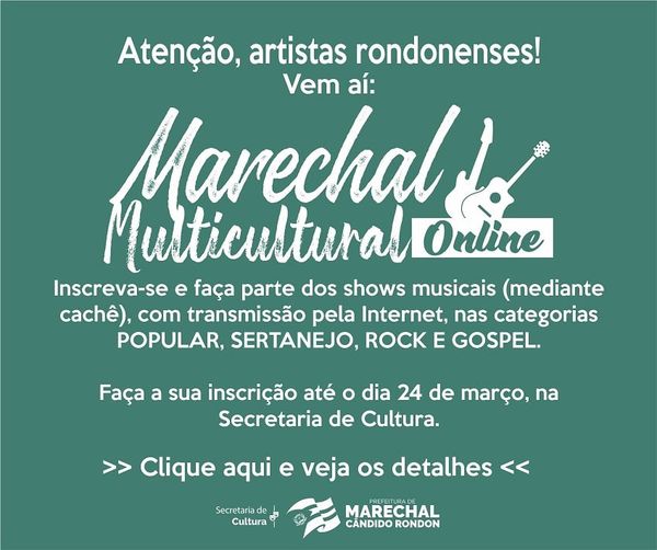 Músicos rondonenses estão sendo convidados a participar do Marechal Multicultural Online