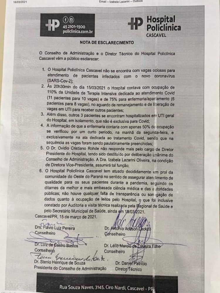 Após áudio polêmico, Conselho Administrativo decide afastar diretor do Hospital Policlínica