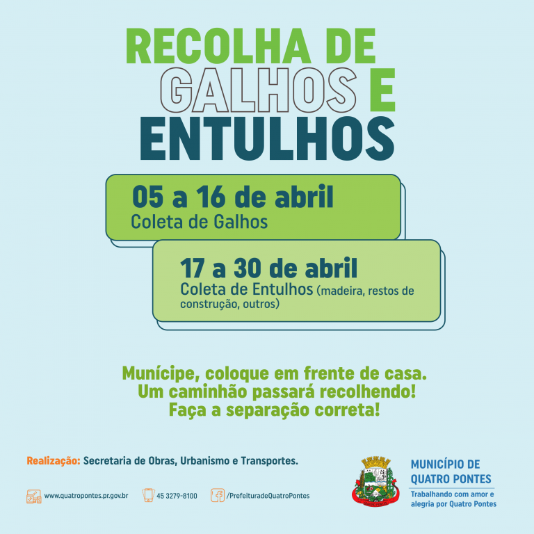 Secretaria de Obras, Urbanismo e Transportes inicia recolha de entulhos em Quatro Pontes