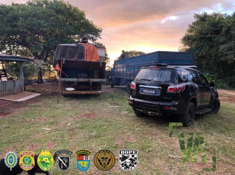 PF e BPFron apreendem caminhões com R$ 1,5 milhão em cigarros contrabandeados em São José das Palmeiras