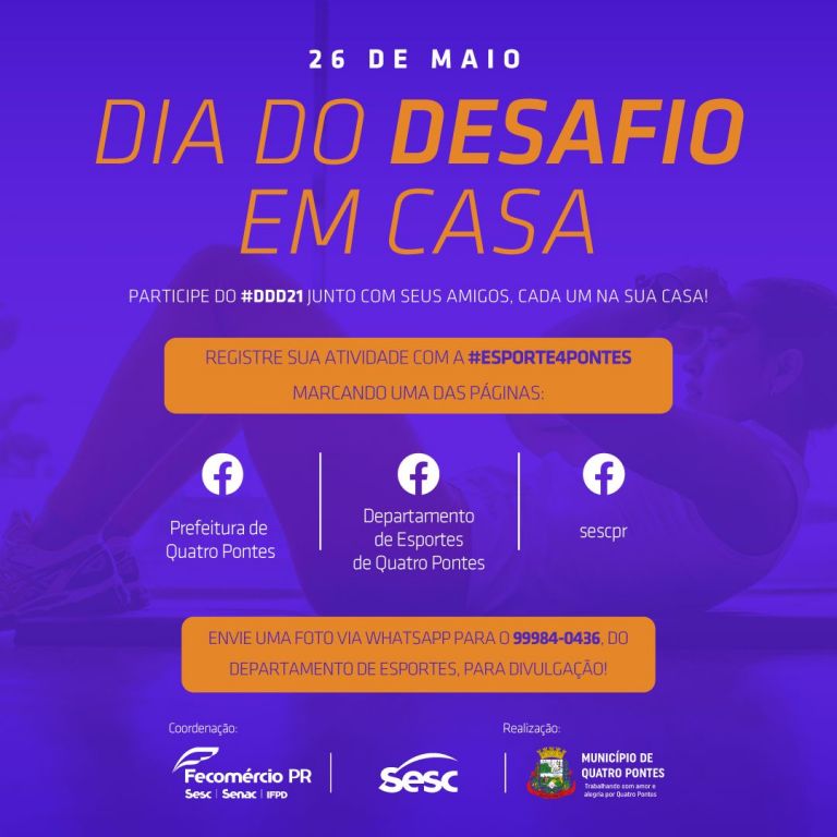 Dia do Desafio 2021 será pela internet em Quatro Pontes