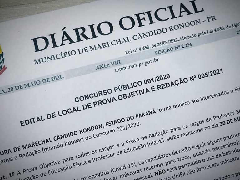 Concurso Público em Marechal Rondon define ensalamento para as provas do dia 30 de maio
