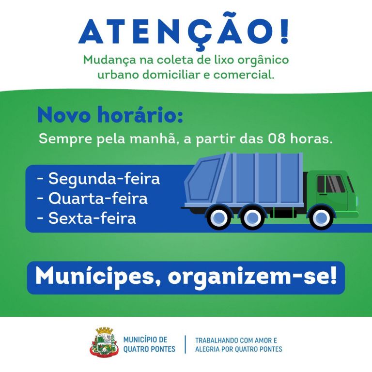 Novo horário da coleta de lixo orgânico urbano inicia hoje