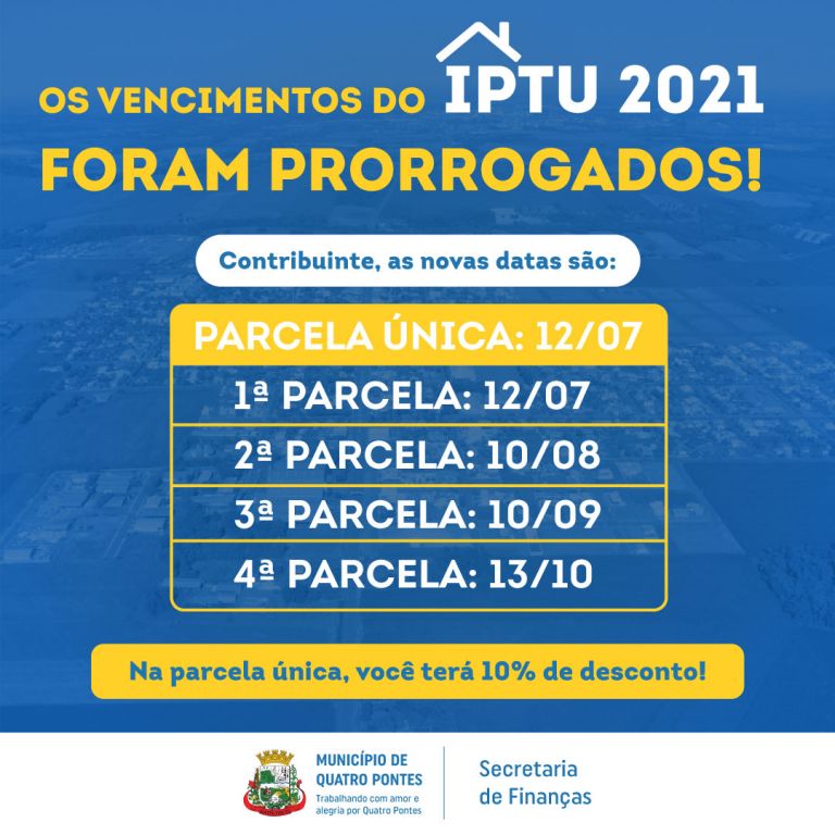 Prefeitura de Quatro Pontes iniciará entrega dos carnês de IPTU na segunda-feira