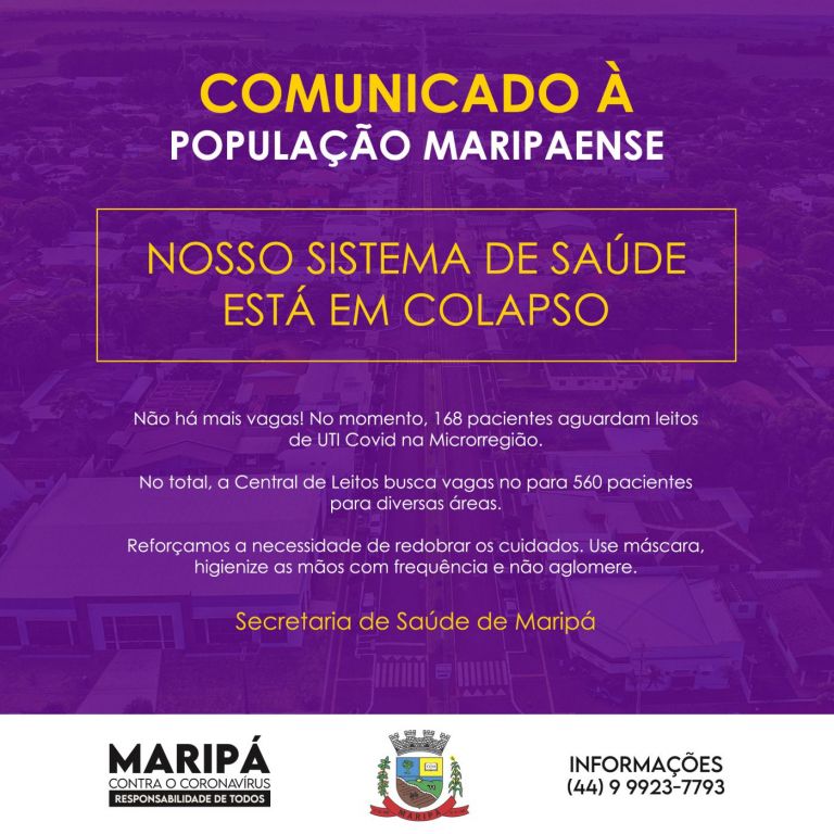 Comunicado alerta população maripaense sobre colapso no sistema de saúde