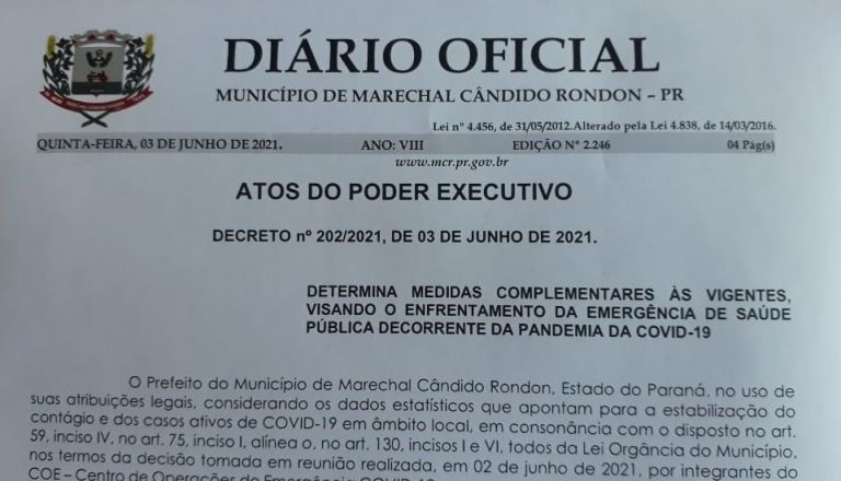 Marechal Rondon tem novo decreto, com restrições e permissões de horário na pandemia