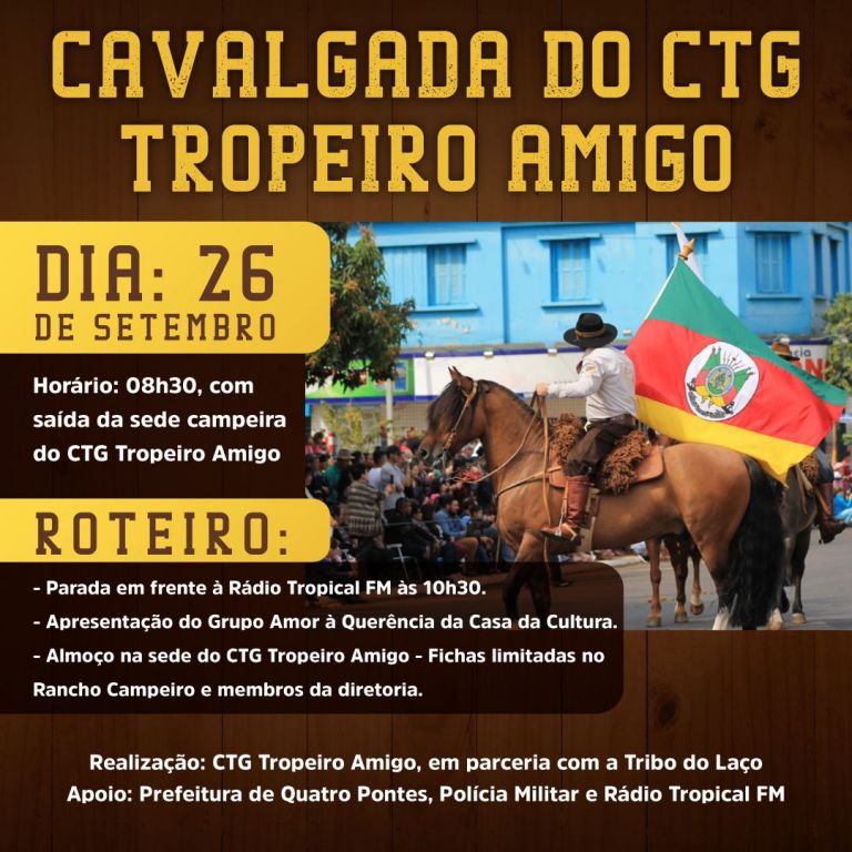 Cavalgada do CTG Tropeiro Amigo será neste domingo