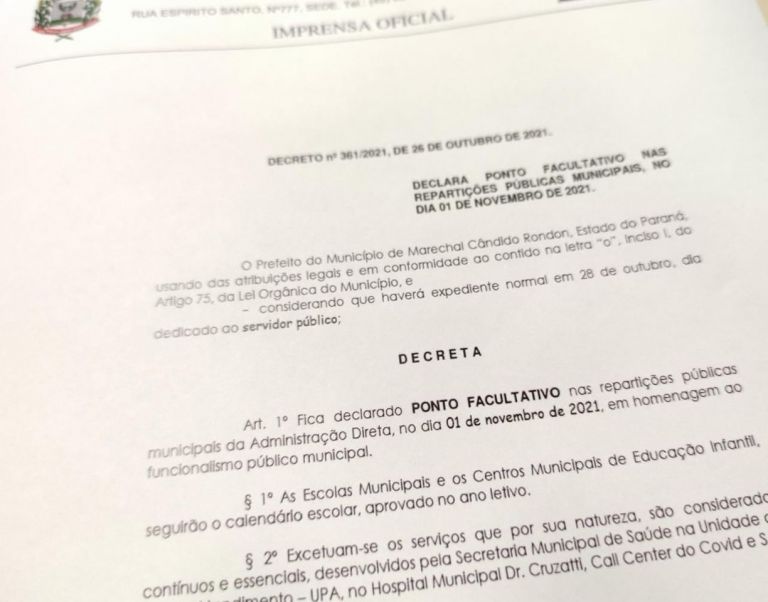 Prefeitura rondonense decreta ponto facultativo na segunda-feira