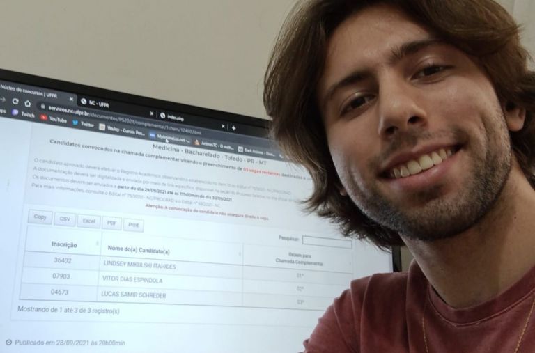 Jovem que perdeu vaga de medicina na UFPR/Toledo após erro na lista é convocado em chamada complementar