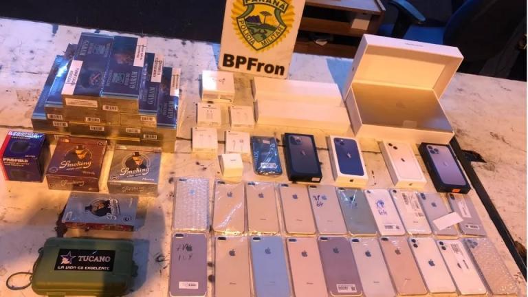 Produtos contrabandeados são apreendidos em ônibus em Santa Terezinha de Itaipu