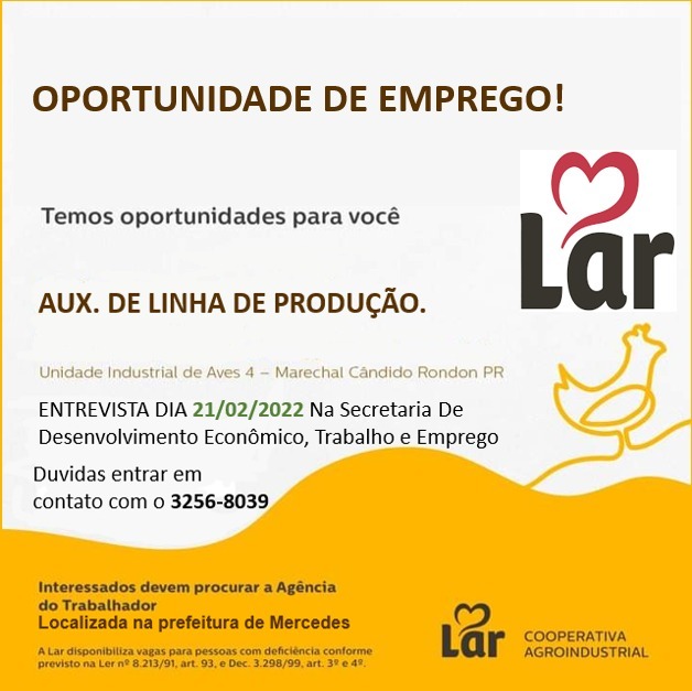 Lar realizará entrevistas de emprego no dia 21 de fevereiro em Mercedes