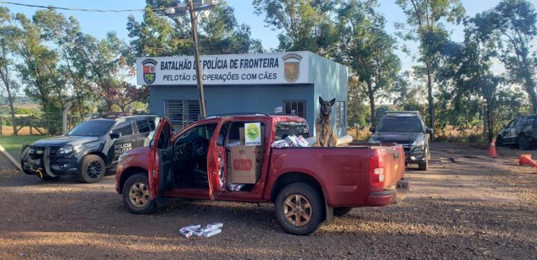 Caminhonete roubada e carregada com 2,5 mil pacotes de cigarro é apreendida pelo BPFron em Nova Santa Rosa