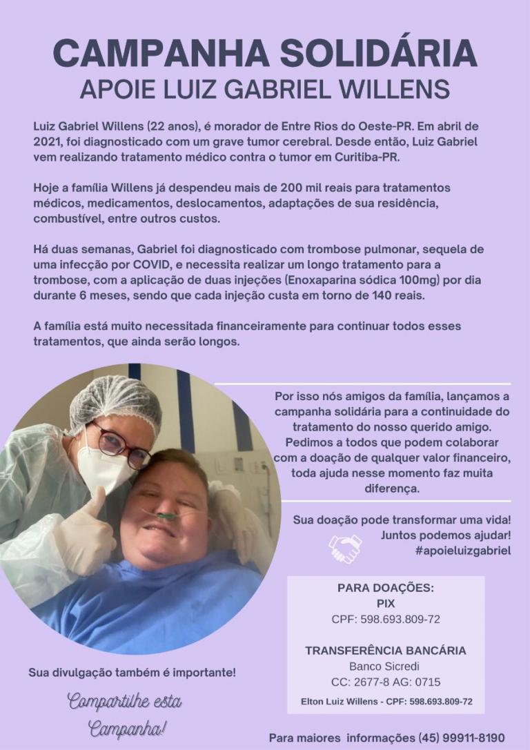 Família Willens faz campanha solidária a fim de arrecadar recursos para tratamento de saúde de jovem entrerriense