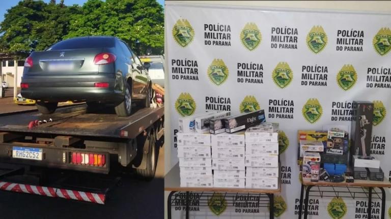 Homem é detido e carro é apreendido com produtos contrabandeados em São Pedro do Iguaçu
