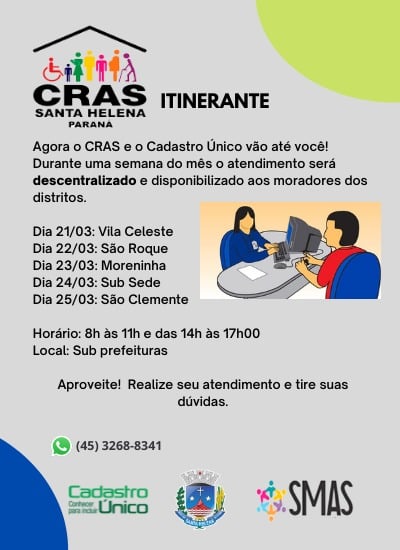 Cras Itinerante inicia segunda-feira no interior de Santa Helena