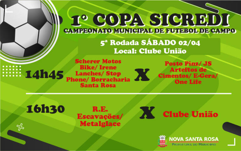 5ª rodada da 1ª Copa Sicredi – Campeonato de Futebol de Campo acontece no sábado no Clube União