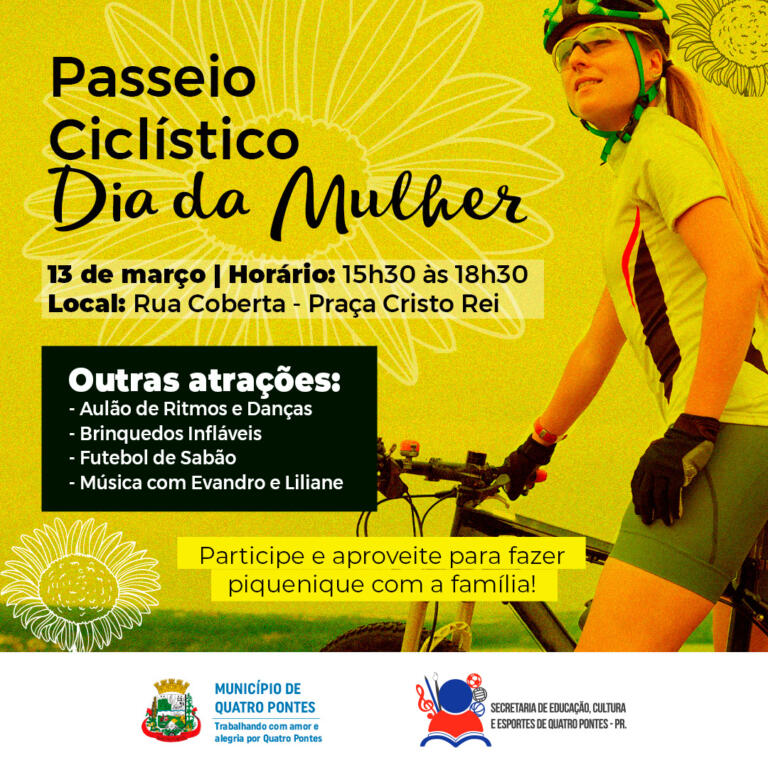 Passeio Ciclístico Dia da Mulher acontece domingo em Quatro Pontes
