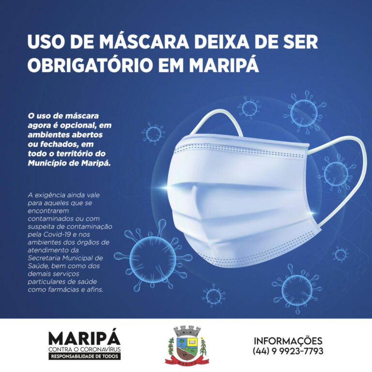 Uso de máscara deixa de ser obrigatório em Maripá; Exigência se mantém para locais relacionados à saúde