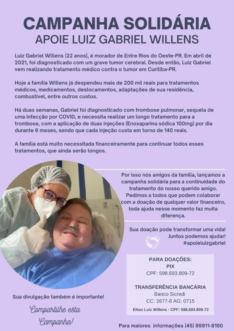 Falece Luiz Gabriel Willens; entrerriense lutava contra tumor cerebral e trombose pulmonar
