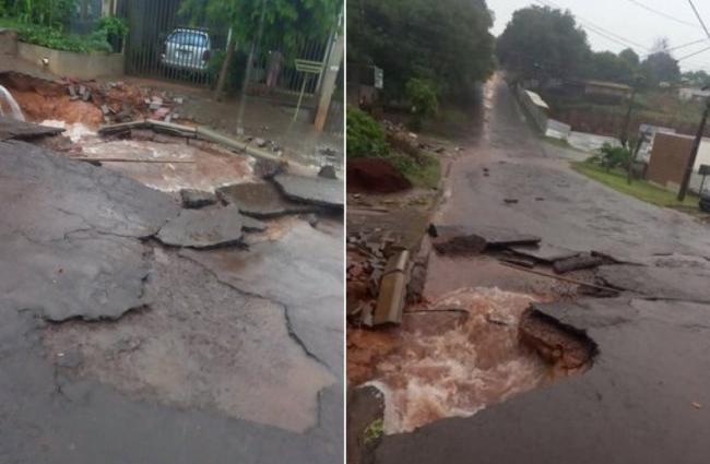 Forte chuva causa estragos em ruas de Cascavel