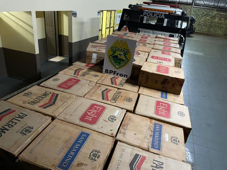BPFron apreende em Guaíra cigarros contrabandeados e recupera veículo roubado