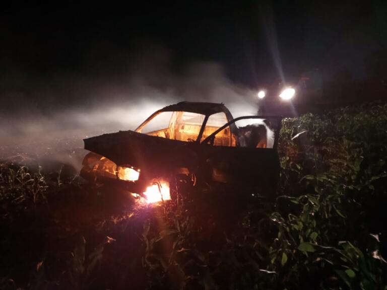 Carro sai da pista e pega fogo; motorista sofre ferimentos leves