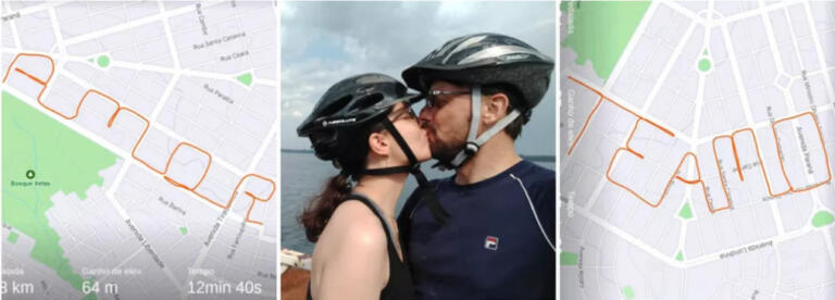 Com ajuda de app, marido se declara à esposa com trajeto de bicicleta em forma de “amor, te amo”