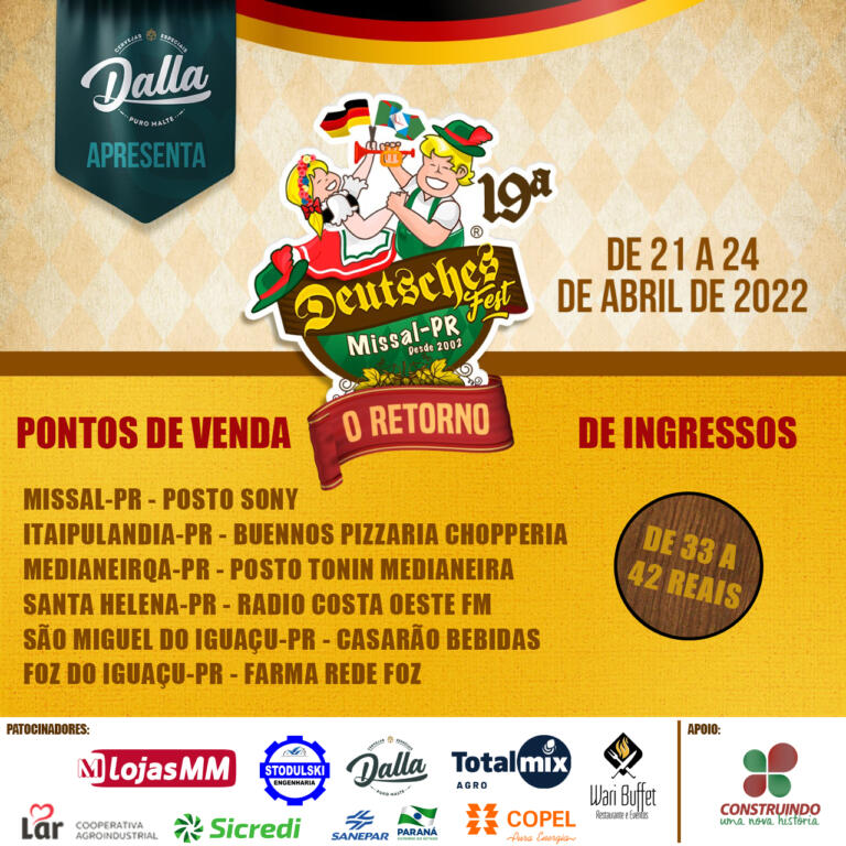 Ingressos para o sábado da 19ª Deutsches Fest de Missal estão à venda
