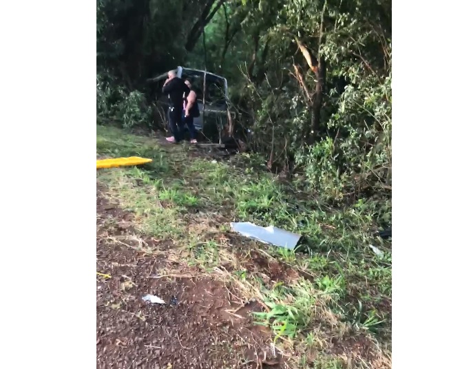 Micro-ônibus de Pato Bragado desceu ribanceira e bateu contra árvores; veja imagens do local do acidente