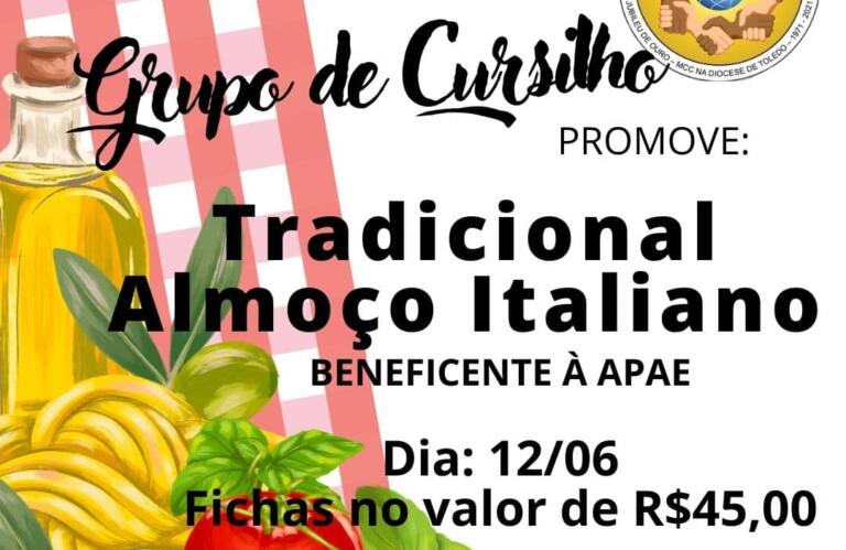 Grupo de Cursilho promove almoço italiano beneficente à Apae; fichas estão à venda