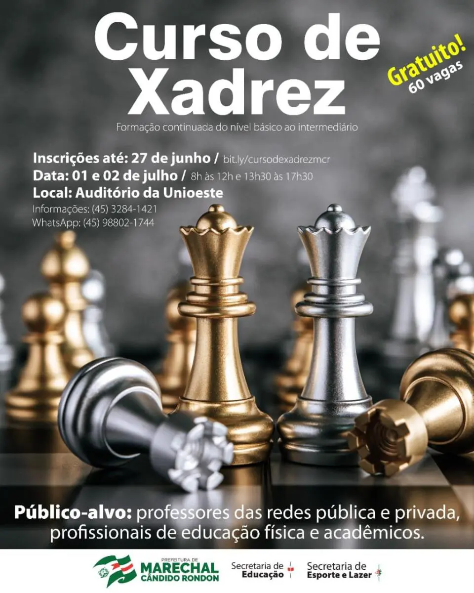 Prazo de inscrições ao curso gratuito de xadrez encerra nesta segunda-feira  em Marechal Rondon – O Presente
