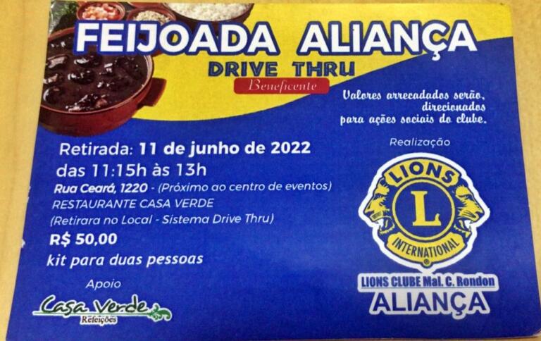 Lions Clube Aliança promove feijoada beneficente neste sábado