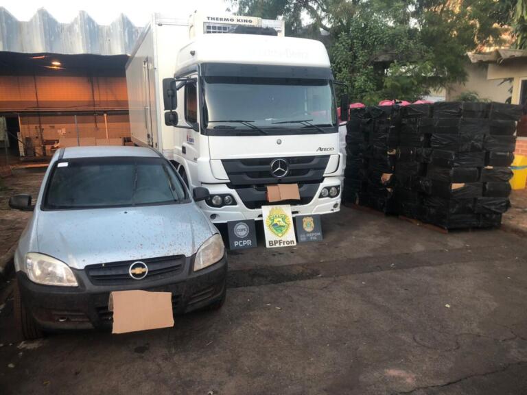 Caminhão e carro carregados com cigarros contrabandeados são apreendidos em Santa Helena