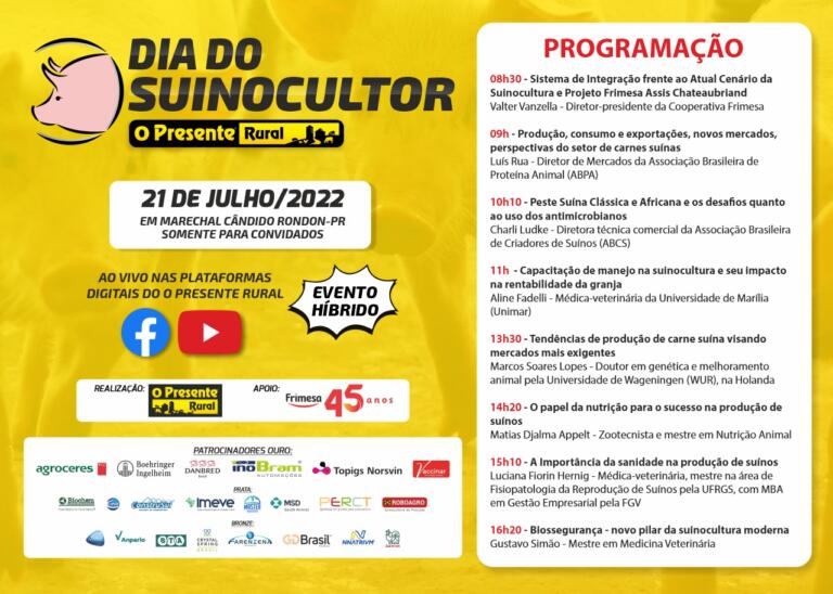 O Presente Rural e Frimesa divulgam programação do 1º Dia do Suinocultor