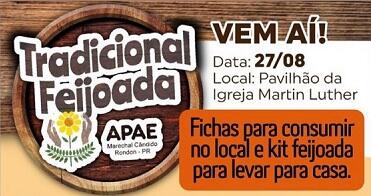 Tradicional feijoada da Apae acontece neste sábado em Marechal Rondon