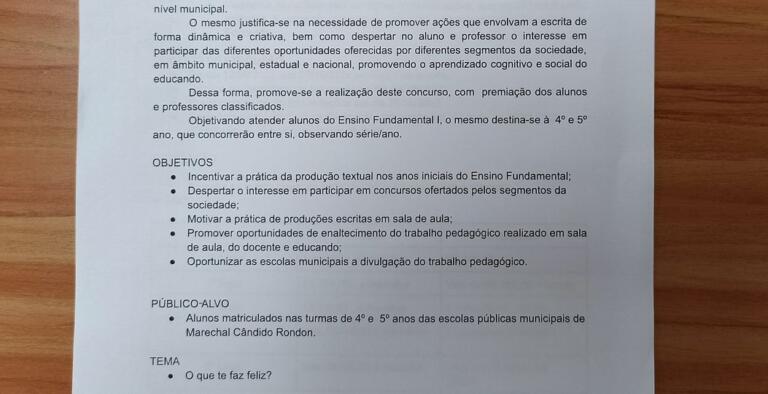 Concurso de redação é promovido na rede municipal de ensino rondonense