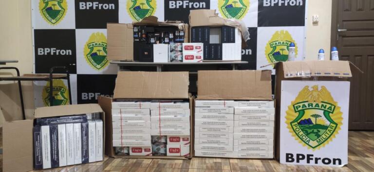 BPFron apreende mercadorias e cigarros contrabandeados na bagagem de passageiro em Guaíra