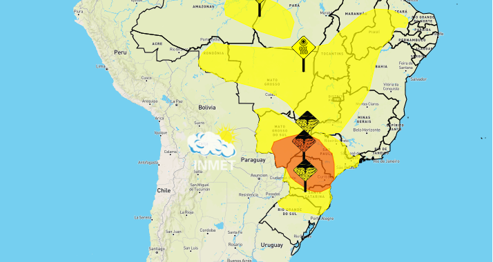 Inmet emite alerta laranja de tempestade para o Oeste do Paraná. Há risco de granizo e alagamentos