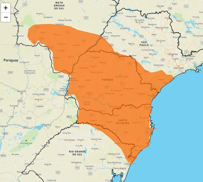 Inmet emite alerta de tempestade com possibilidade de granizo e ventos de até 100km/h em todo Paraná
