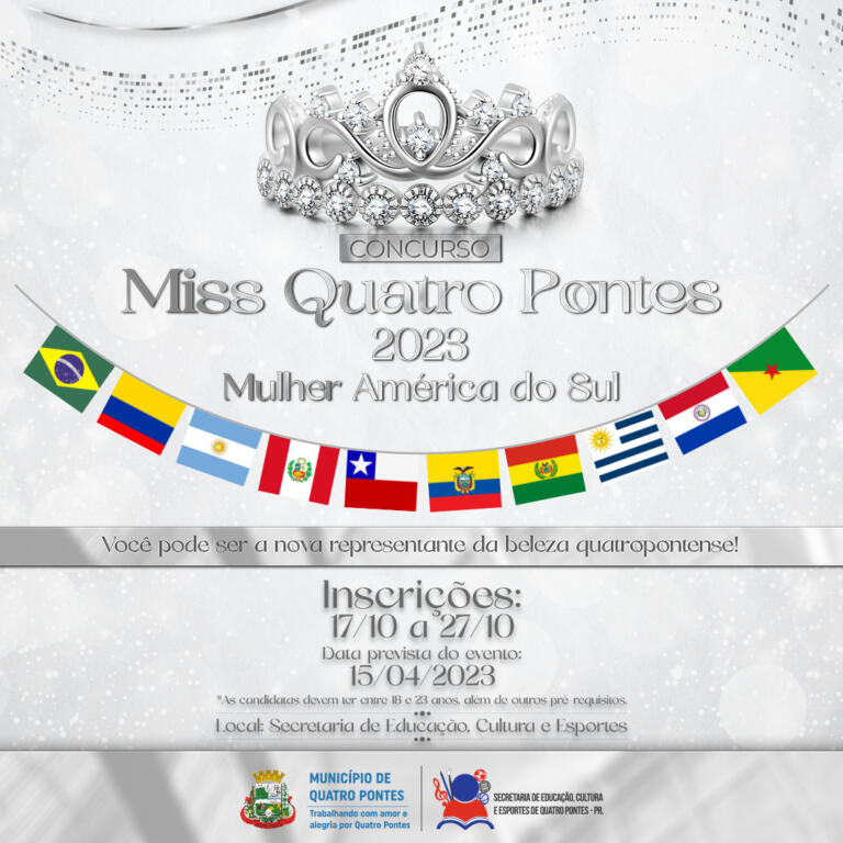 Miss Quatro Pontes 2023 terá inscrições de 17 a 27 de outubro
