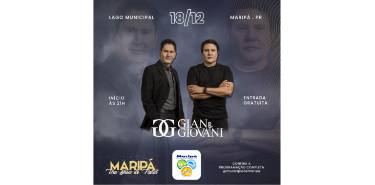 Show com Gian e Giovani encerra programação de Natal neste domingo em Maripá