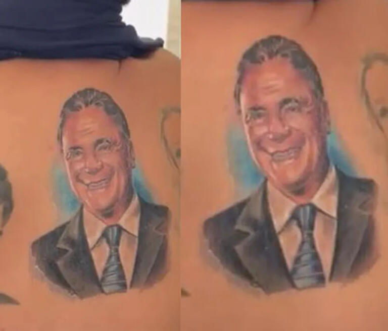 Senador Kajuru tatua rosto do senador Alvaro Dias nas costas