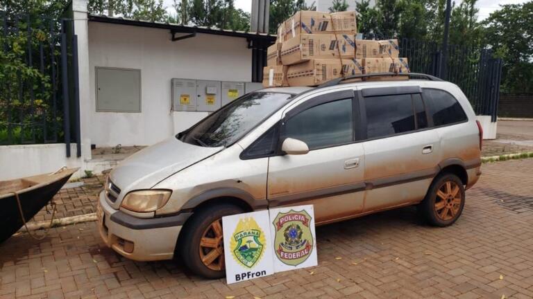 BPFron e PF apreendem carro carregado com cigarros contrabandeados