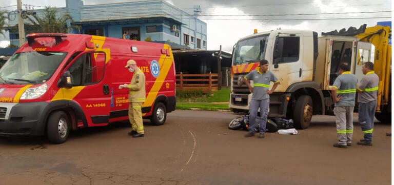 Acidente entre moto e caminhão é registrado nas proximidades do Lago em Marechal Rondon