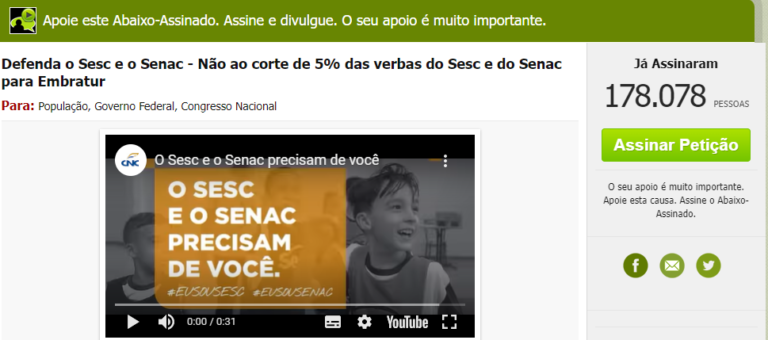 Sesc e Senac podem ter orçamentos reduzidos em 5%; Sistema S promove abaixo-assinado